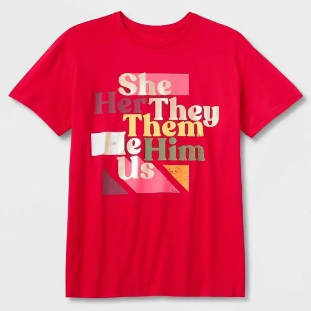 3For$20 Pride Adult Tee Pronoun Red size Large